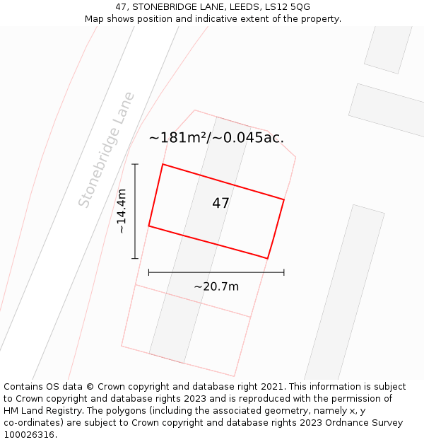 47, STONEBRIDGE LANE, LEEDS, LS12 5QG: Plot and title map