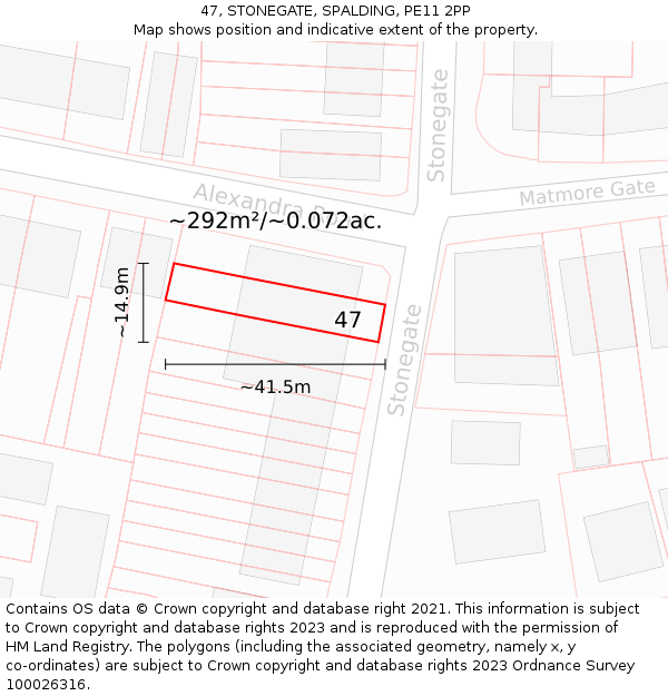 47, STONEGATE, SPALDING, PE11 2PP: Plot and title map