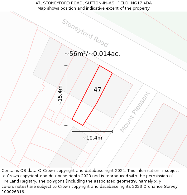 47, STONEYFORD ROAD, SUTTON-IN-ASHFIELD, NG17 4DA: Plot and title map