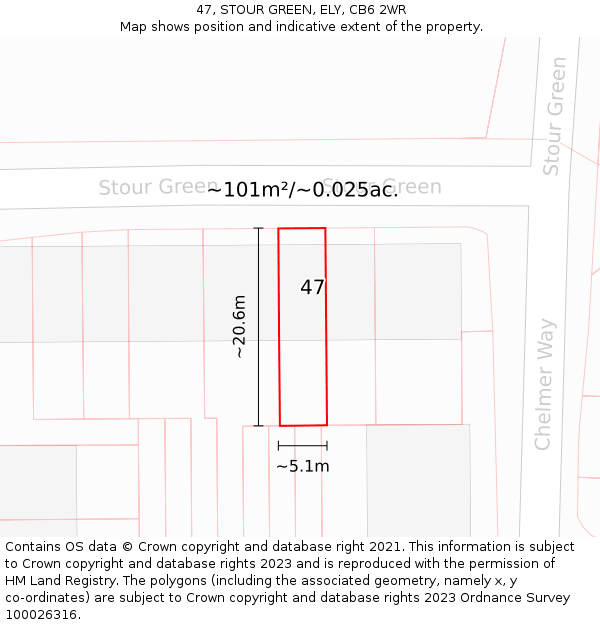 47, STOUR GREEN, ELY, CB6 2WR: Plot and title map