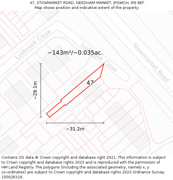 47, STOWMARKET ROAD, NEEDHAM MARKET, IPSWICH, IP6 8EF: Plot and title map