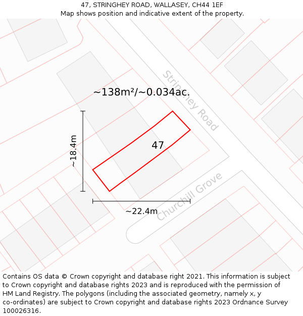47, STRINGHEY ROAD, WALLASEY, CH44 1EF: Plot and title map