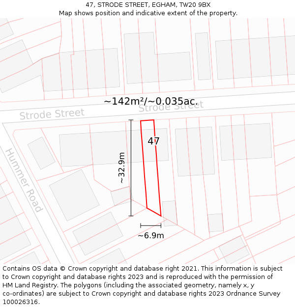 47, STRODE STREET, EGHAM, TW20 9BX: Plot and title map
