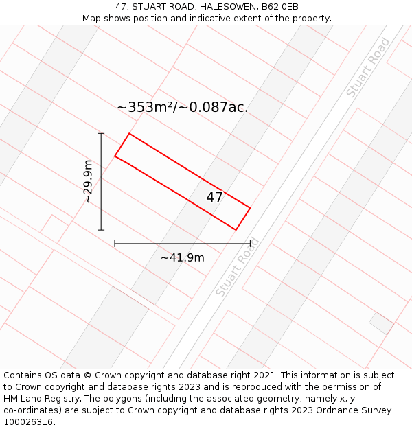 47, STUART ROAD, HALESOWEN, B62 0EB: Plot and title map