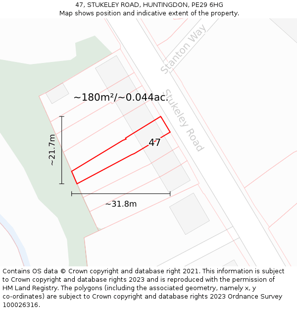 47, STUKELEY ROAD, HUNTINGDON, PE29 6HG: Plot and title map