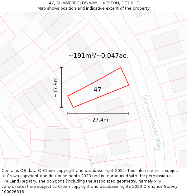 47, SUMMERFIELDS WAY, ILKESTON, DE7 9HE: Plot and title map