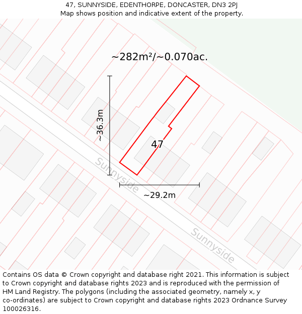 47, SUNNYSIDE, EDENTHORPE, DONCASTER, DN3 2PJ: Plot and title map