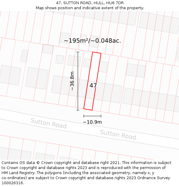 47, SUTTON ROAD, HULL, HU6 7DR: Plot and title map
