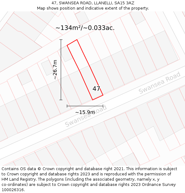 47, SWANSEA ROAD, LLANELLI, SA15 3AZ: Plot and title map