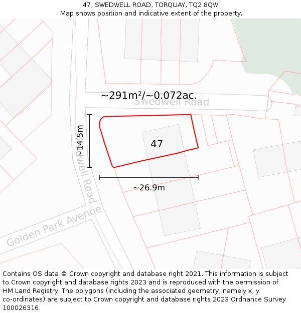 47, SWEDWELL ROAD, TORQUAY, TQ2 8QW: Plot and title map