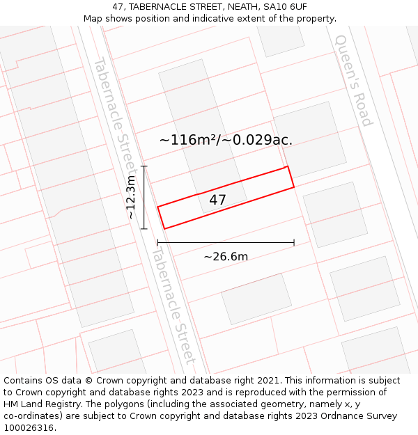 47, TABERNACLE STREET, NEATH, SA10 6UF: Plot and title map
