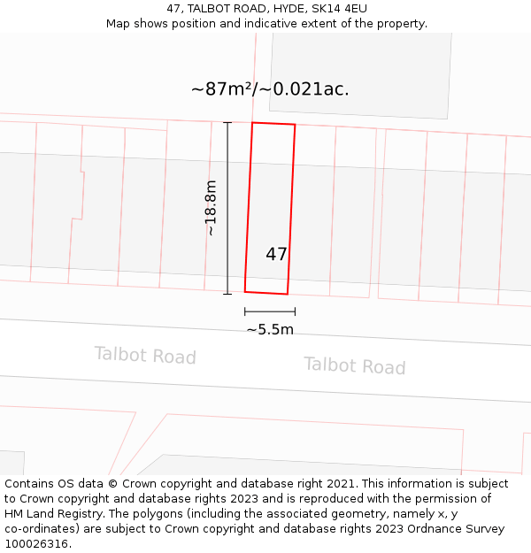 47, TALBOT ROAD, HYDE, SK14 4EU: Plot and title map