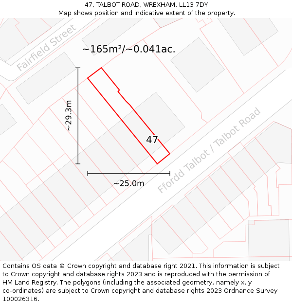 47, TALBOT ROAD, WREXHAM, LL13 7DY: Plot and title map