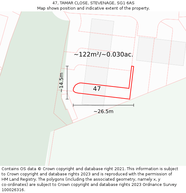 47, TAMAR CLOSE, STEVENAGE, SG1 6AS: Plot and title map