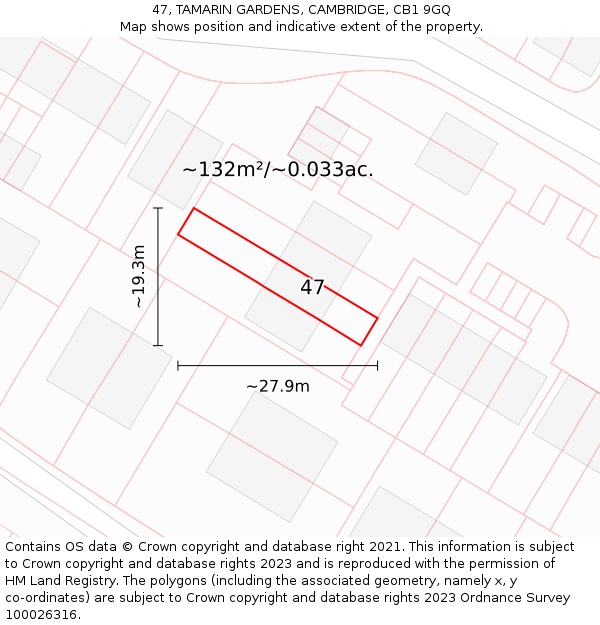 47, TAMARIN GARDENS, CAMBRIDGE, CB1 9GQ: Plot and title map