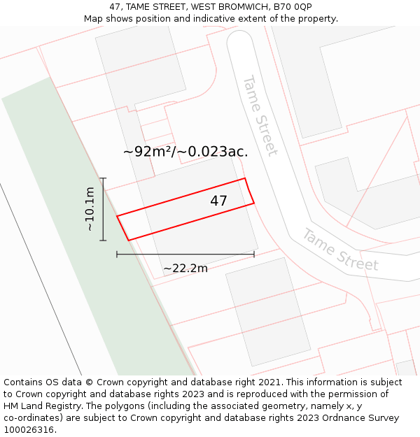 47, TAME STREET, WEST BROMWICH, B70 0QP: Plot and title map