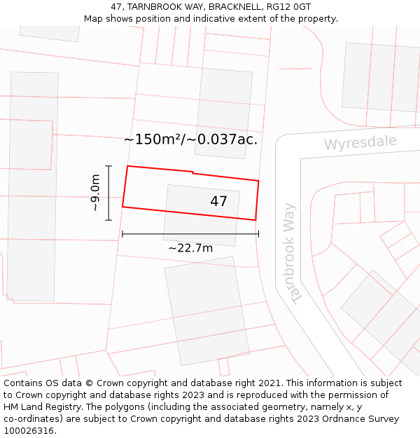 47, TARNBROOK WAY, BRACKNELL, RG12 0GT: Plot and title map