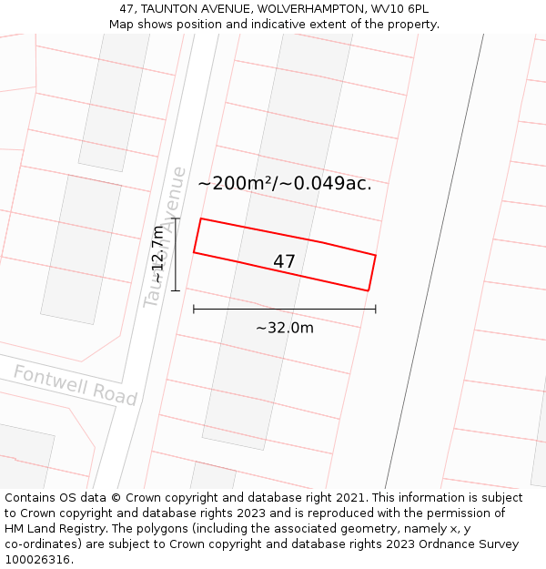 47, TAUNTON AVENUE, WOLVERHAMPTON, WV10 6PL: Plot and title map