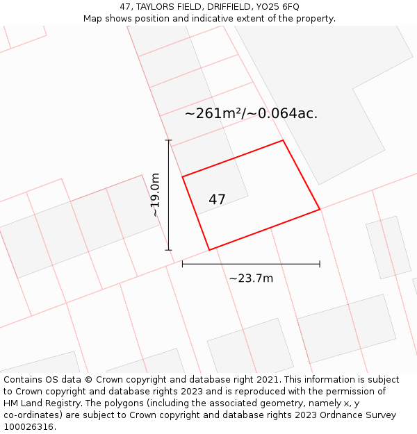 47, TAYLORS FIELD, DRIFFIELD, YO25 6FQ: Plot and title map