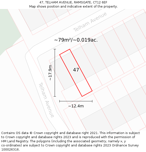 47, TELHAM AVENUE, RAMSGATE, CT12 6EF: Plot and title map