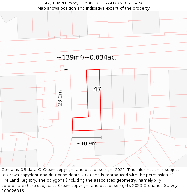 47, TEMPLE WAY, HEYBRIDGE, MALDON, CM9 4PX: Plot and title map