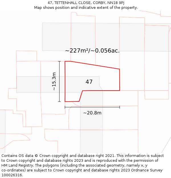 47, TETTENHALL CLOSE, CORBY, NN18 9PJ: Plot and title map