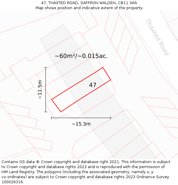 47, THAXTED ROAD, SAFFRON WALDEN, CB11 3AA: Plot and title map