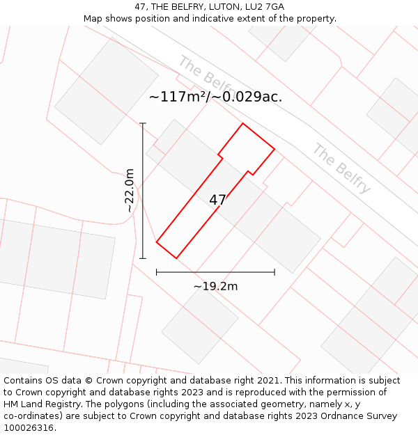 47, THE BELFRY, LUTON, LU2 7GA: Plot and title map