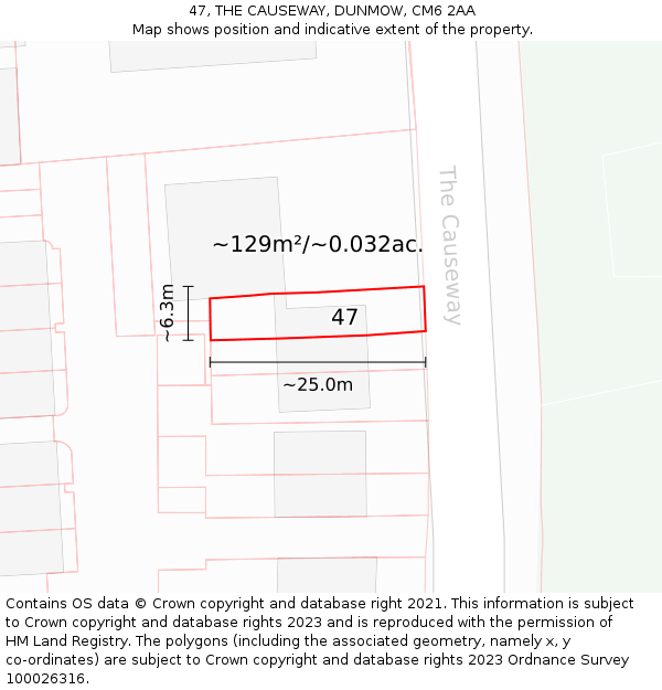 47, THE CAUSEWAY, DUNMOW, CM6 2AA: Plot and title map