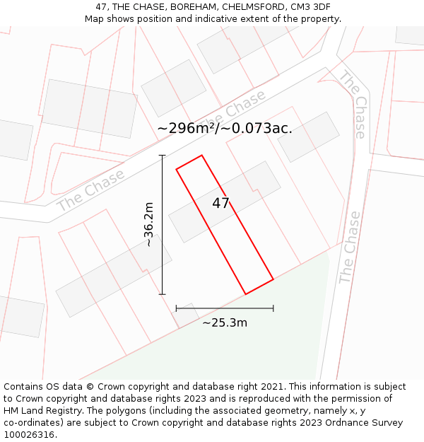 47, THE CHASE, BOREHAM, CHELMSFORD, CM3 3DF: Plot and title map