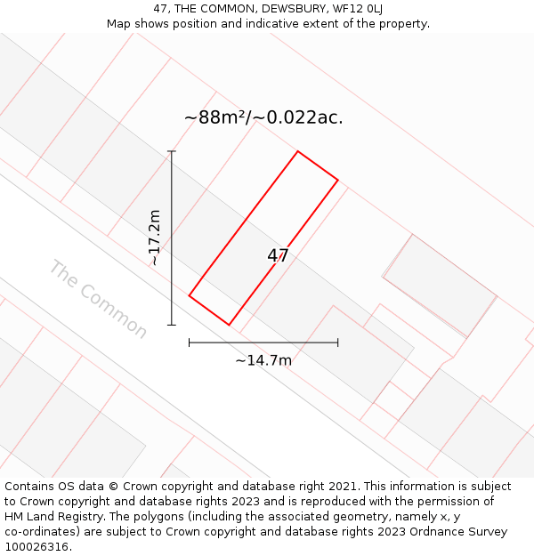47, THE COMMON, DEWSBURY, WF12 0LJ: Plot and title map