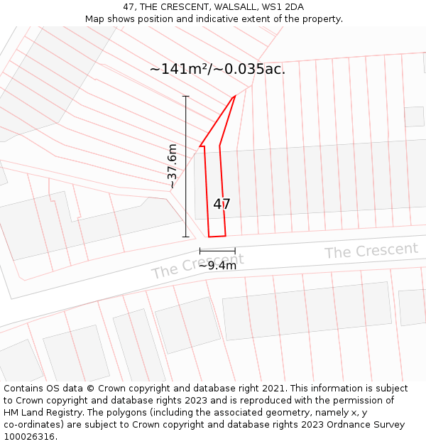 47, THE CRESCENT, WALSALL, WS1 2DA: Plot and title map