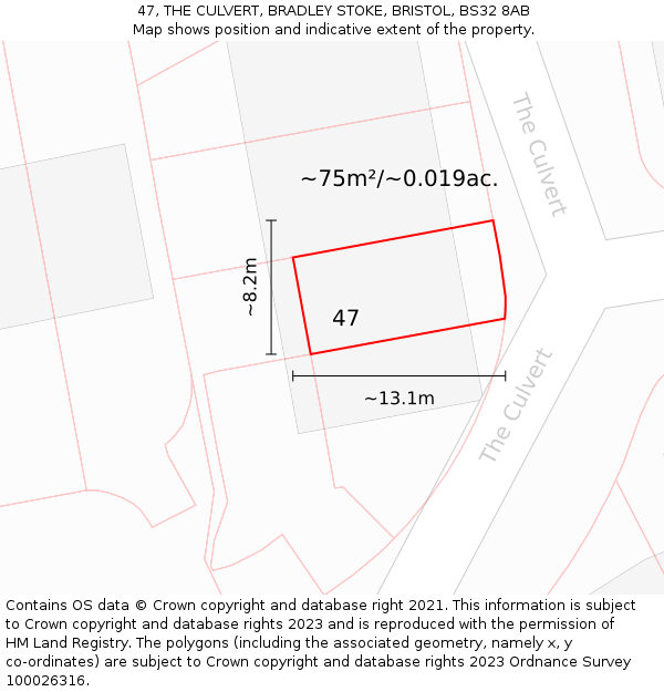 47, THE CULVERT, BRADLEY STOKE, BRISTOL, BS32 8AB: Plot and title map