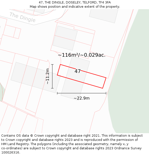 47, THE DINGLE, DOSELEY, TELFORD, TF4 3FA: Plot and title map
