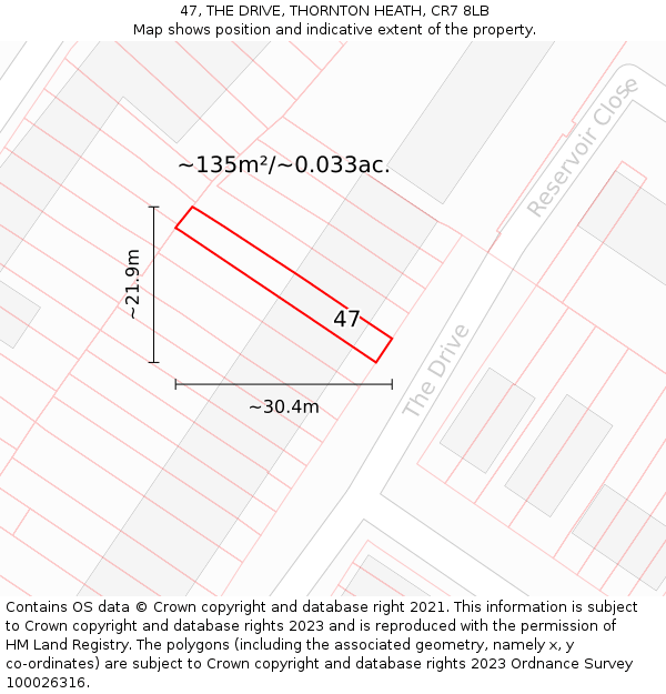 47, THE DRIVE, THORNTON HEATH, CR7 8LB: Plot and title map