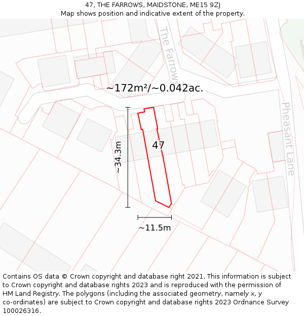 47, THE FARROWS, MAIDSTONE, ME15 9ZJ: Plot and title map