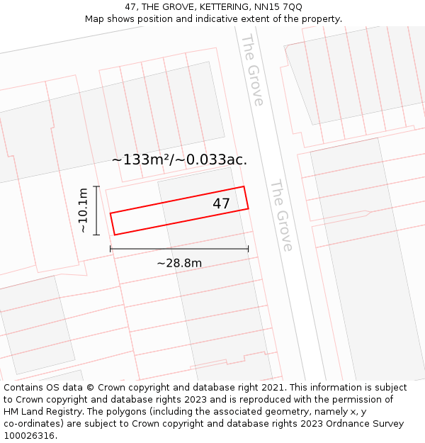 47, THE GROVE, KETTERING, NN15 7QQ: Plot and title map