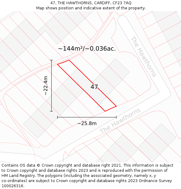 47, THE HAWTHORNS, CARDIFF, CF23 7AQ: Plot and title map
