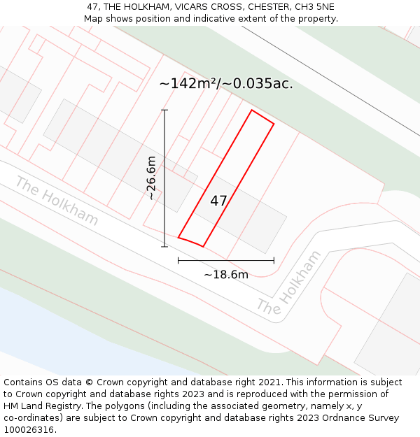 47, THE HOLKHAM, VICARS CROSS, CHESTER, CH3 5NE: Plot and title map