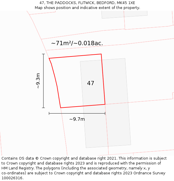 47, THE PADDOCKS, FLITWICK, BEDFORD, MK45 1XE: Plot and title map