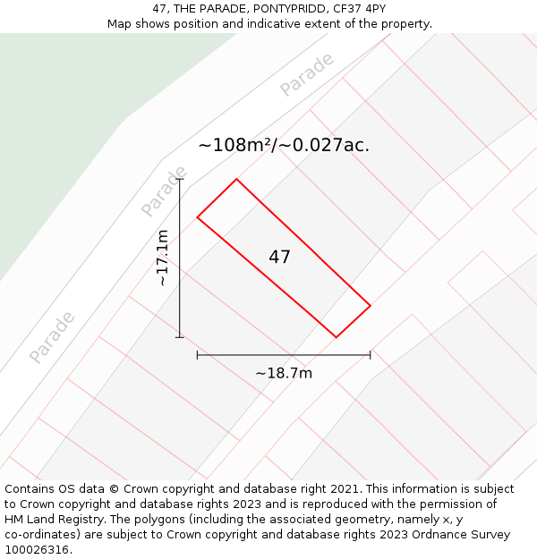 47, THE PARADE, PONTYPRIDD, CF37 4PY: Plot and title map