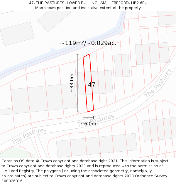 47, THE PASTURES, LOWER BULLINGHAM, HEREFORD, HR2 6EU: Plot and title map