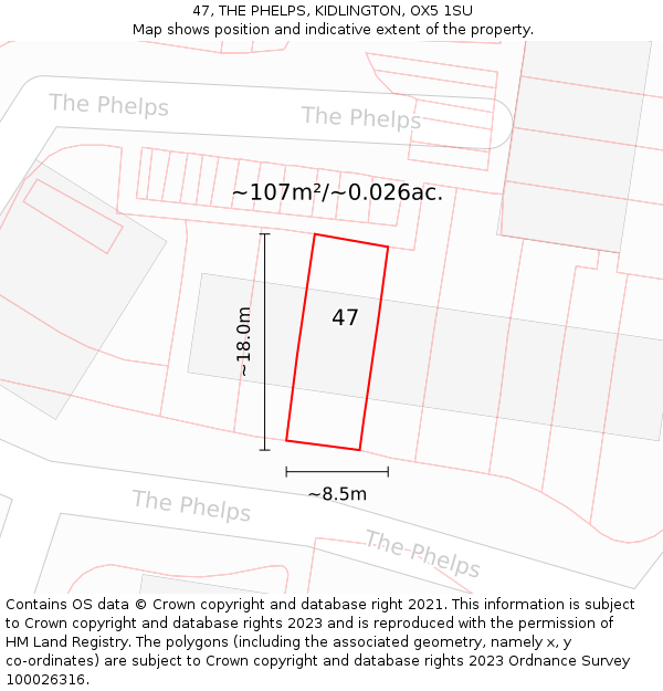 47, THE PHELPS, KIDLINGTON, OX5 1SU: Plot and title map