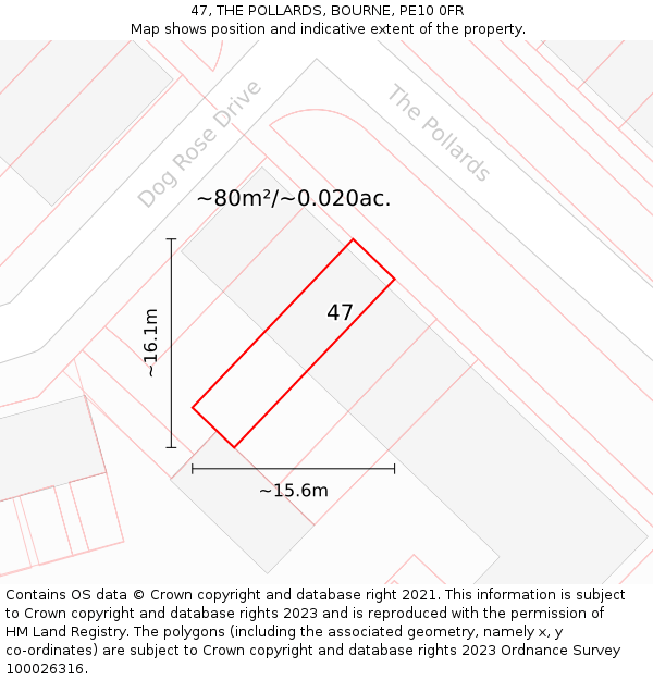 47, THE POLLARDS, BOURNE, PE10 0FR: Plot and title map