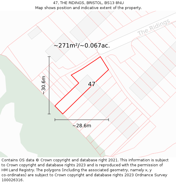 47, THE RIDINGS, BRISTOL, BS13 8NU: Plot and title map