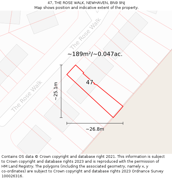 47, THE ROSE WALK, NEWHAVEN, BN9 9NJ: Plot and title map