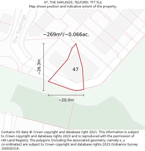 47, THE SAPLINGS, TELFORD, TF7 5UJ: Plot and title map