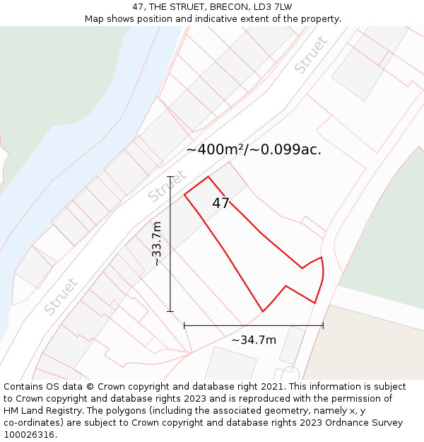 47, THE STRUET, BRECON, LD3 7LW: Plot and title map