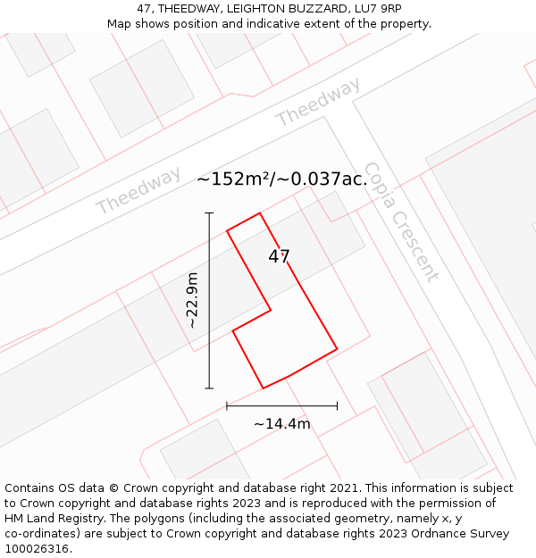 47, THEEDWAY, LEIGHTON BUZZARD, LU7 9RP: Plot and title map