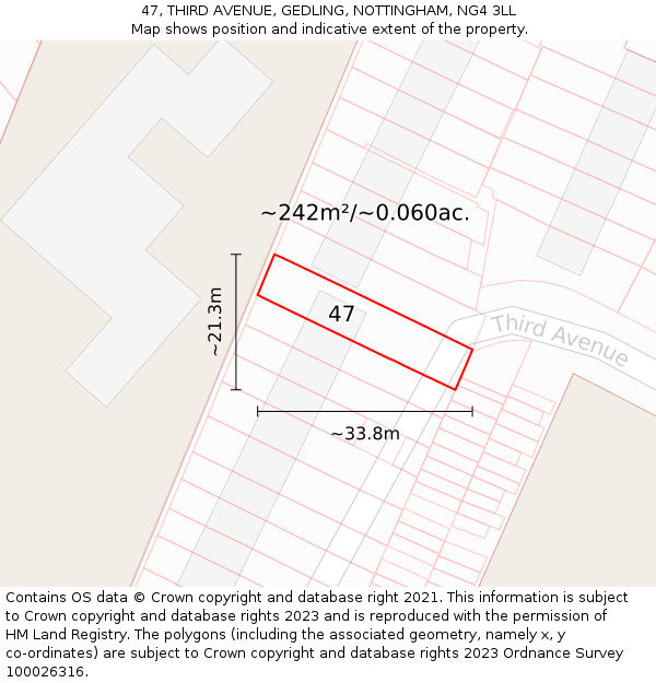 47, THIRD AVENUE, GEDLING, NOTTINGHAM, NG4 3LL: Plot and title map